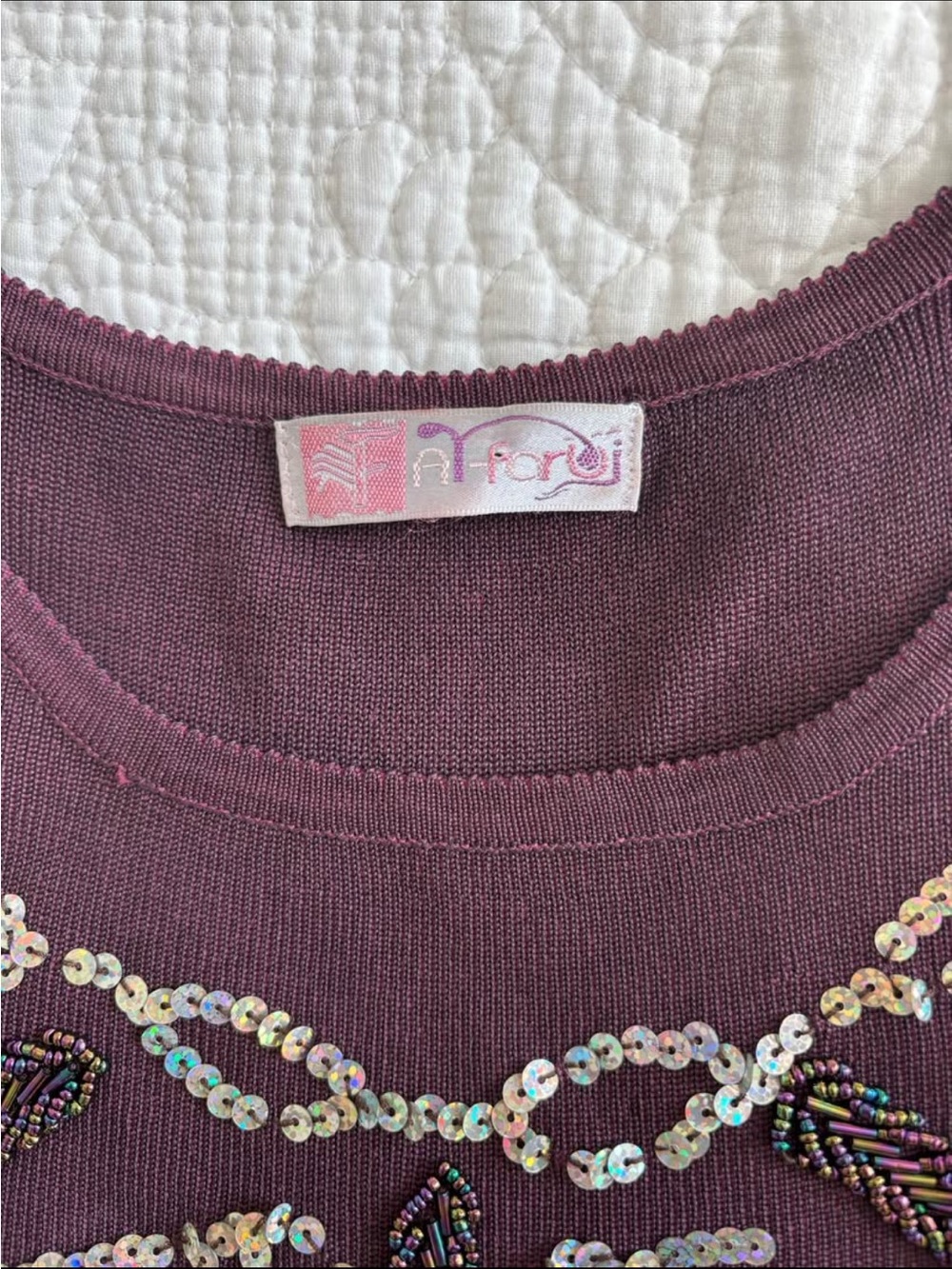 Vintage Y2K Sequin Embroidered Beaded Purple Ribbed Cami Tank Top - Picture 3 of 3